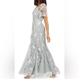 Women’s Formal Dress Size 16 Alex Evenings Embroidered Floral Gown Gray NEW